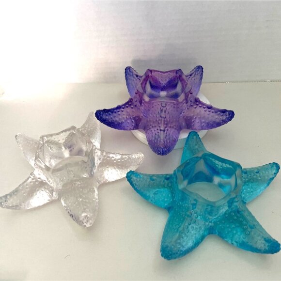Coastal Starfish Glass Candle Holder Purple Blue Clear Votive TeaLight Nautical - Picture 2 of 8